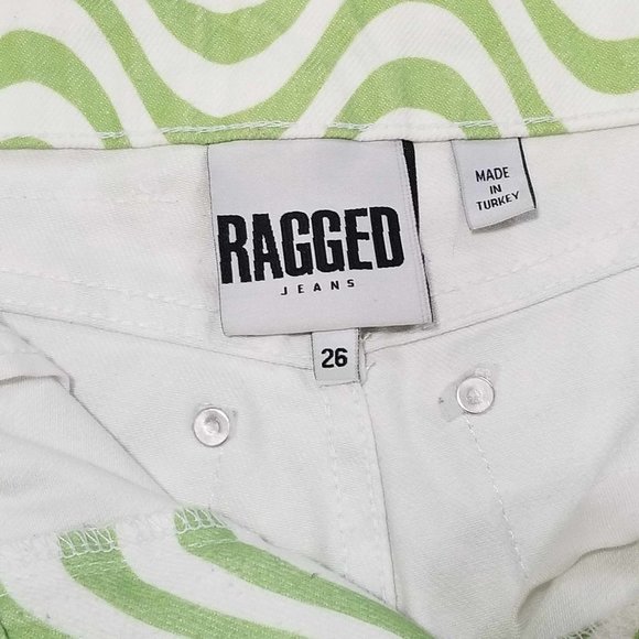 Ragged Jeans Brand Pants Lime Green & White Wavy Pattern Size 26 - Picture 11 of 12